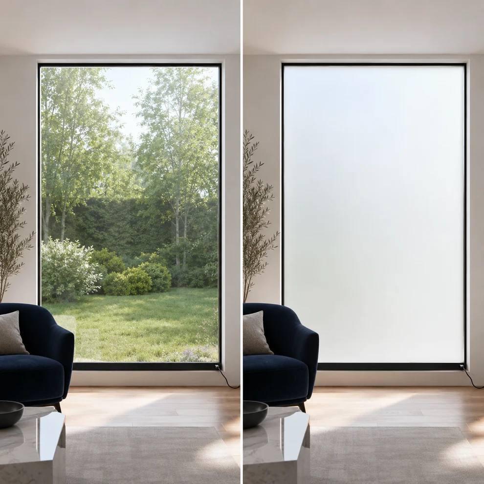 The same window shown clear and frosted