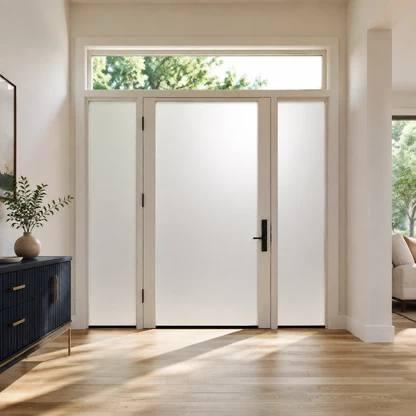 Entry door and sidelights with frosted film