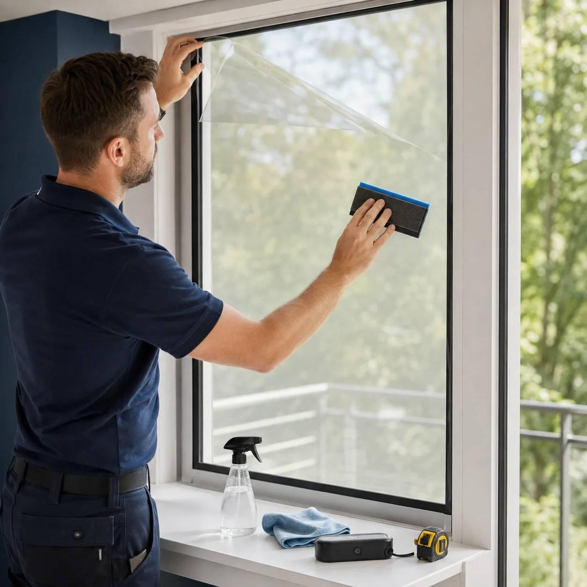Applying the film with a felt squeegee